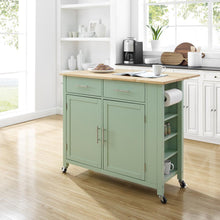 Load image into Gallery viewer, Savannah Wood Top Drop Leaf Kitchen Island/Cart Mint
