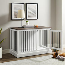 Load image into Gallery viewer, Winslow Small Credenza Dog Crate White/Dark Brown
