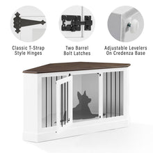 Load image into Gallery viewer, Winslow Corner Credenza Dog Crate White/Dark Brown
