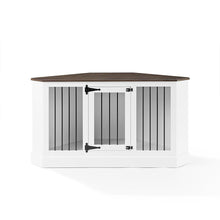 Load image into Gallery viewer, Winslow Corner Credenza Dog Crate White/Dark Brown
