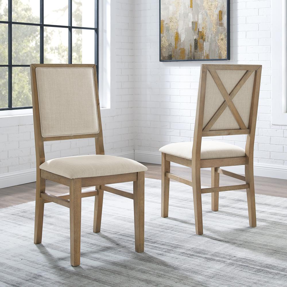 Joanna 2Pc Upholstered Back Chair Set Rustic Brown /Creme - 2 Upholstered Chairs
