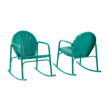 Load image into Gallery viewer, Griffith 2Pc Outdoor Metal Rocking Chair Set Turquoise Gloss - 2 Rocking Chairs
