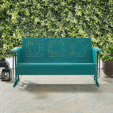 Load image into Gallery viewer, Bates Outdoor Metal Sofa Glider Turquoise

