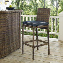Load image into Gallery viewer, Bradenton 2Pc Outdoor Wicker Bar Height Bar Stool Set Navy/Weathered Brown - 2 Stools
