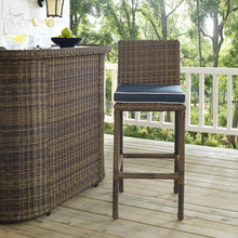 Load image into Gallery viewer, Bradenton 2Pc Outdoor Wicker Bar Height Bar Stool Set Navy/Weathered Brown - 2 Stools

