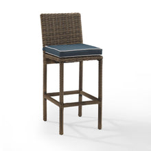 Load image into Gallery viewer, Bradenton 2Pc Outdoor Wicker Bar Height Bar Stool Set Navy/Weathered Brown - 2 Stools
