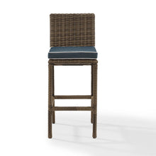 Load image into Gallery viewer, Bradenton 2Pc Outdoor Wicker Bar Height Bar Stool Set Navy/Weathered Brown - 2 Stools
