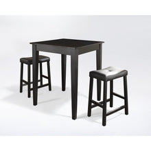 Load image into Gallery viewer, 3Pc Pub Dining Set W/Upholstered Saddle Stools Black - Pub Table &amp; 2 Counter Stools
