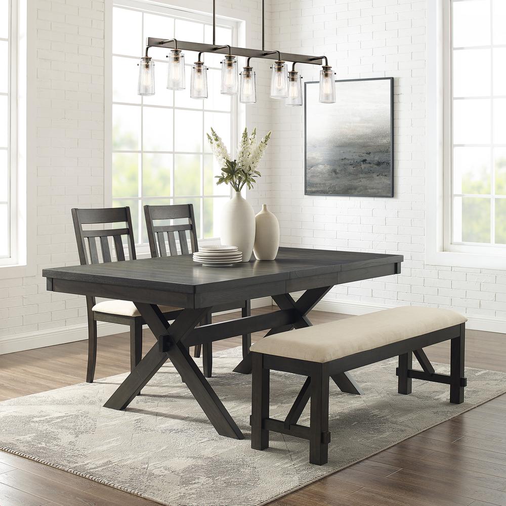 Hayden 4Pc Dining Set Slate - Table, Bench, & 2 Slat Back Chairs