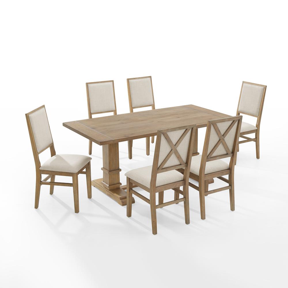 Joanna 7Pc Dining Set Rustic Brown /Creme - Table & 6 Upholstered Back Chairs