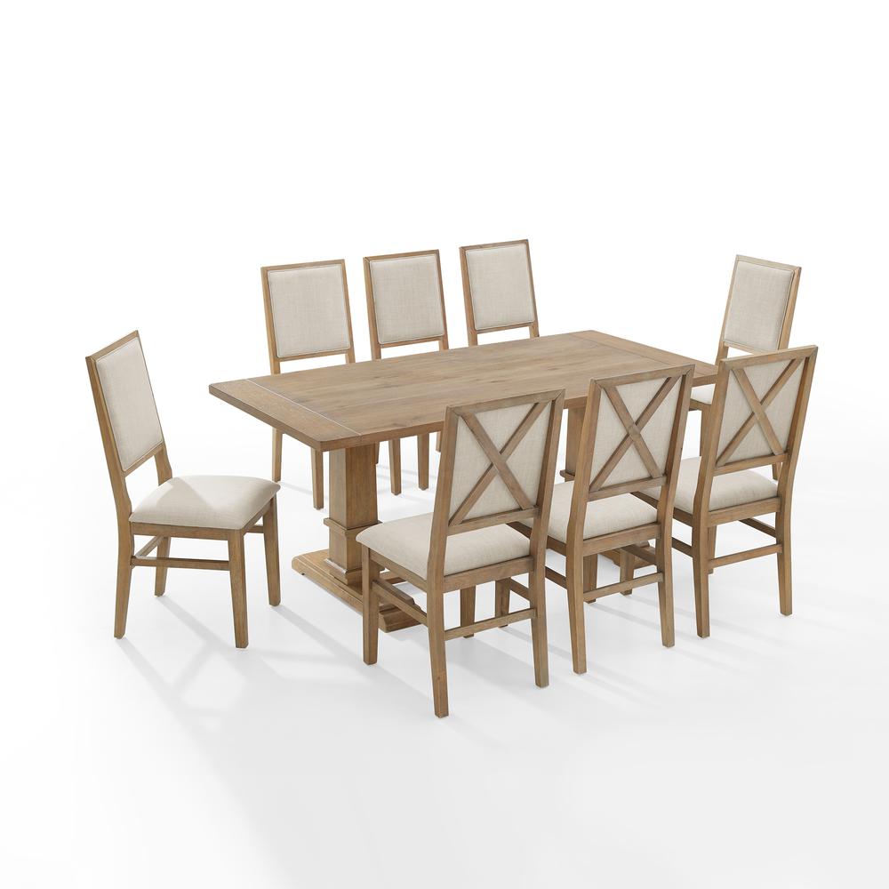 Joanna 9Pc Dining Set Rustic Brown /Creme - Table & 8 Upholstered Back Chairs