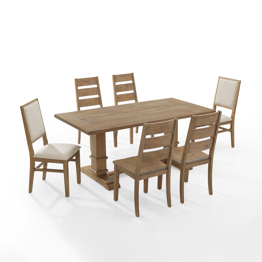 Joanna 7Pc Dining Set Rustic Brown /Creme - Table, 4 Ladder Back Chairs, & 2 Upholstered Back Chairs