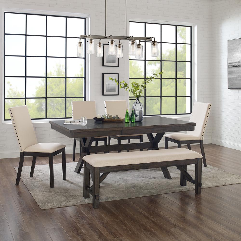 Hayden 6Pc Dining Set Slate/Cream - Table, Bench, & 4 Upholstered Chairs