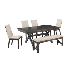 Load image into Gallery viewer, Hayden 6Pc Dining Set Slate/Cream - Table, Bench, &amp; 4 Upholstered Chairs
