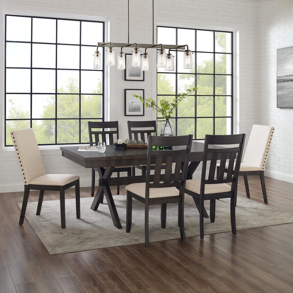 Hayden 7Pc Dining Set Slate/Cream - Table, 4 Slat Back Chairs, & 2 Upholstered Chairs