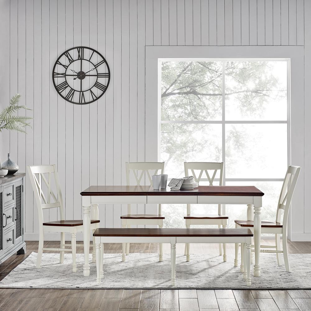 Shelby 6 Piece Dining Set Distressed White - Table, Bench, & 4 Chairs