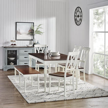 Load image into Gallery viewer, Shelby 6 Piece Dining Set Distressed White - Table, Bench, &amp; 4 Chairs
