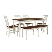Load image into Gallery viewer, Shelby 6 Piece Dining Set Distressed White - Table, Bench, &amp; 4 Chairs
