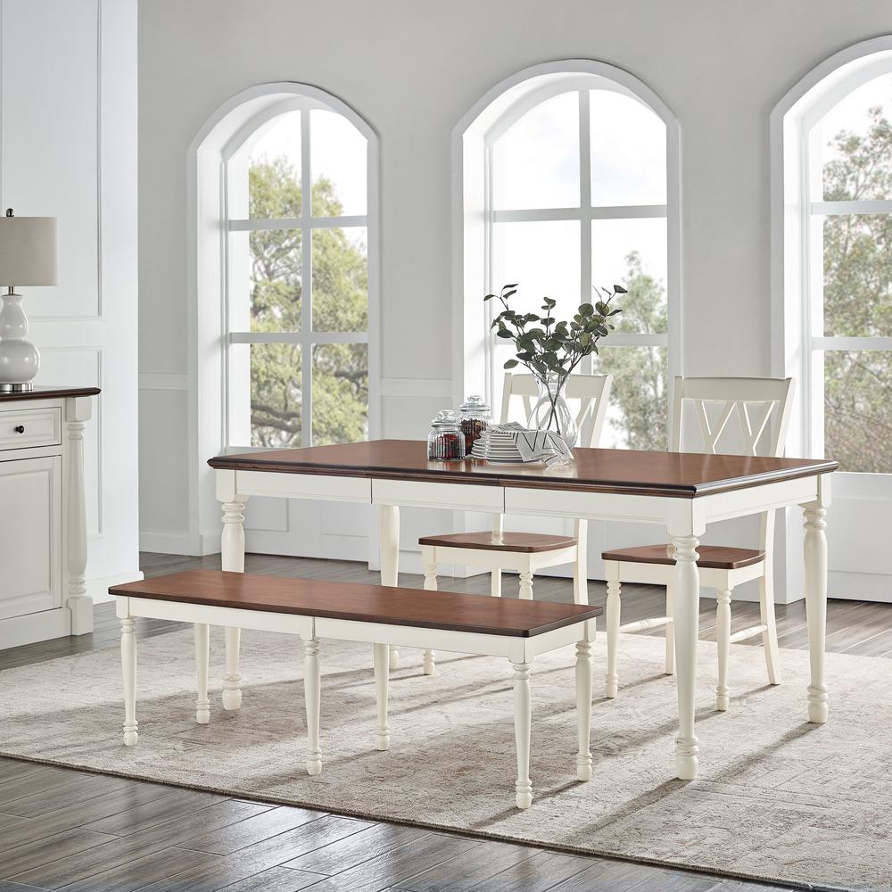 Shelby 4 Piece Dining Set Distressed White - Table, Bench, & 2 Chairs