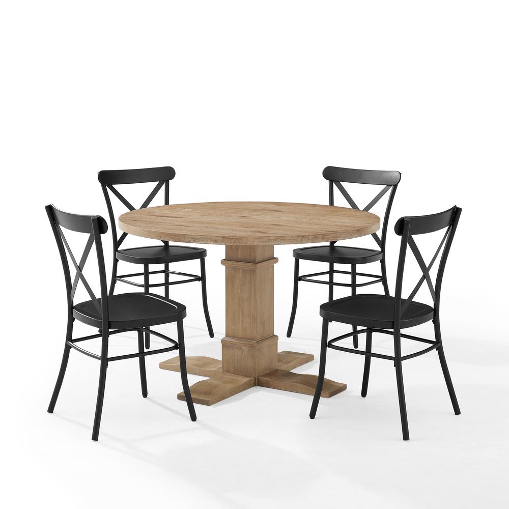 Joanna 5Pc Round Dining Set W/Camille Chairs Matte Black/ Rustic Brown - Table & 4 Chairs