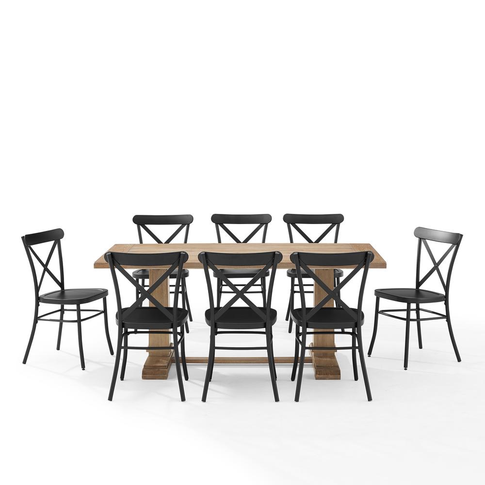 Joanna 9Pc Dining Set W/Camille Chairs Matte Black/ Rustic Brown - Table & 8 Chairs