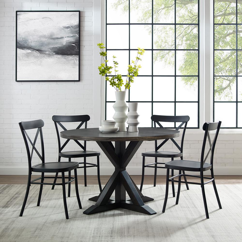 Hayden 5Pc Round Dining Set W/Camille Chairs Matte Black/  Slate - Table & 4 Chairs