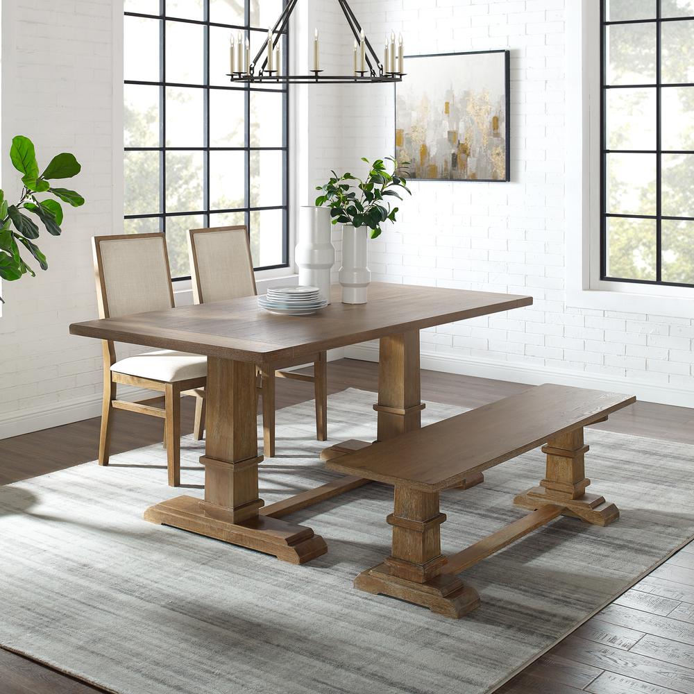 Joanna 4Pc Dining Set Rustic Brown - Table, Bench, & 2 Upholstered Chairs