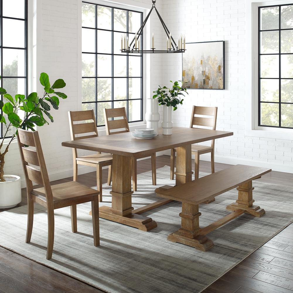 Joanna 6Pc Dining Set Rustic Brown - Table, Bench, & 4 Ladder Back Chairs