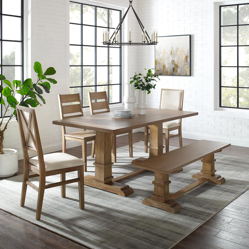 Joanna 6Pc Dining Set Rustic Brown - Table, Bench, 2 Ladder Back Chairs, & 2 Upholstered Chairs