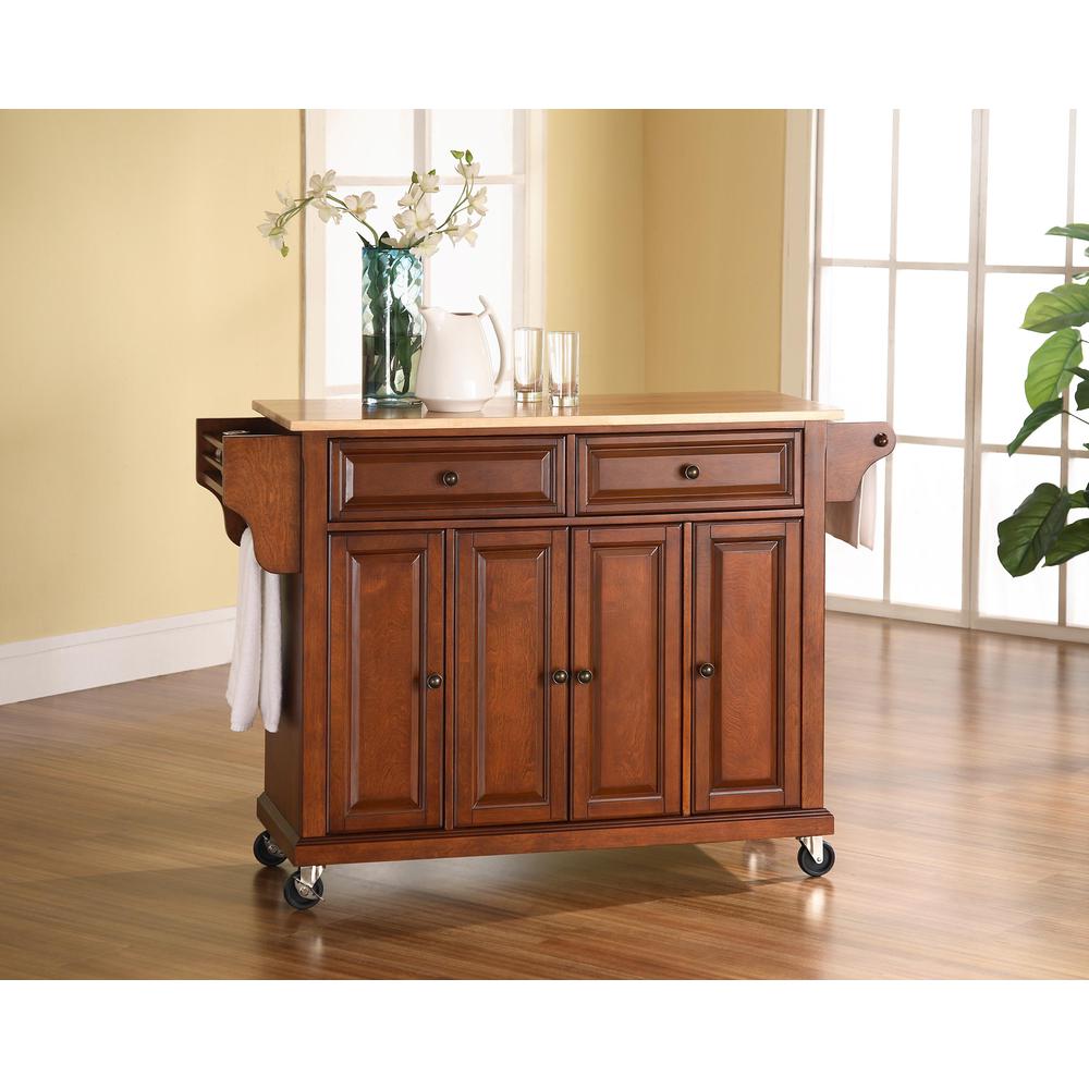 Full Size Wood Top Kitchen Cart Cherry/Natural