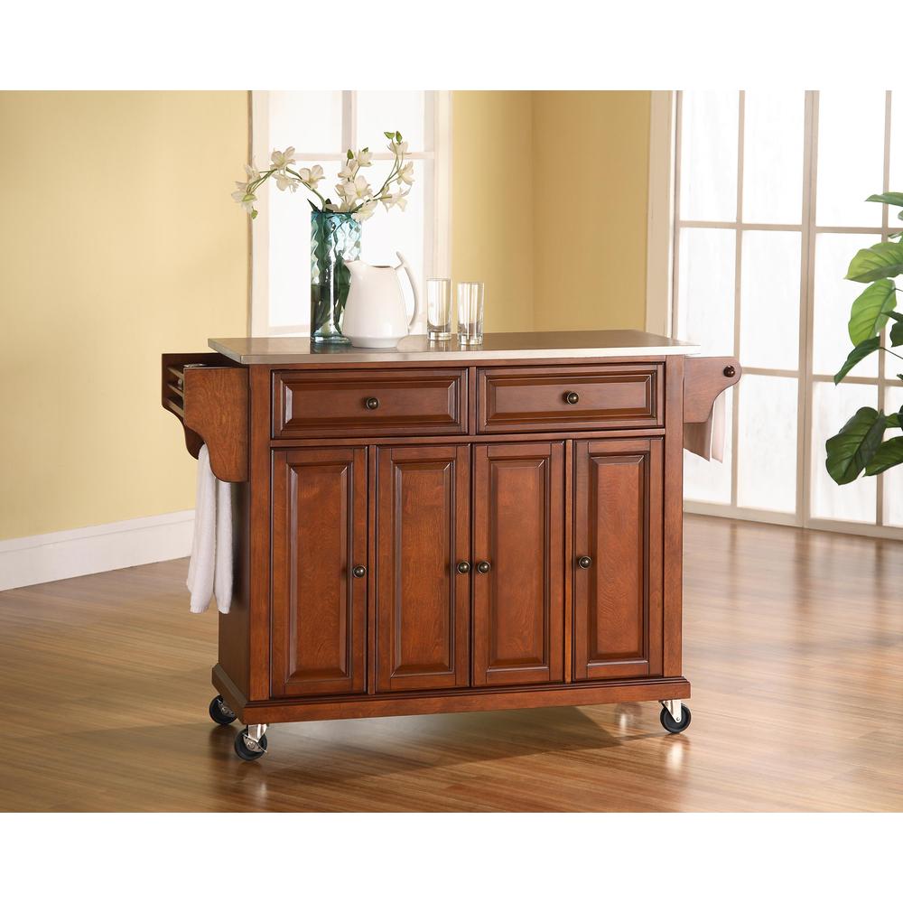 Full Size Stainless Steel Top Kitchen Cart Cherry/Stainless Steel