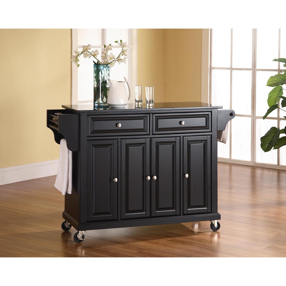 Full Size Granite Top Kitchen Cart Black/Black