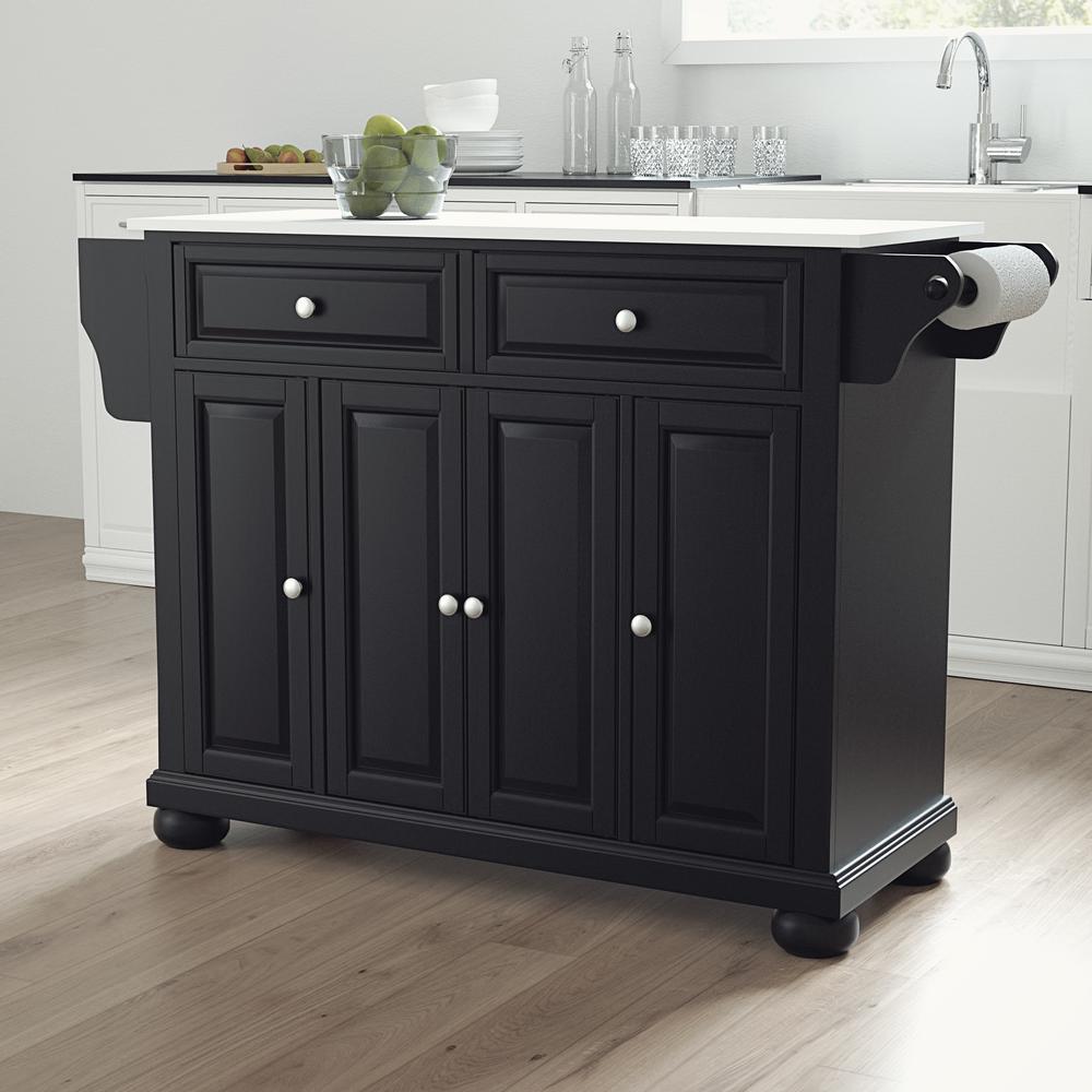 Alexandria Stone Top Full Size Kitchen Island/Cart Black/White