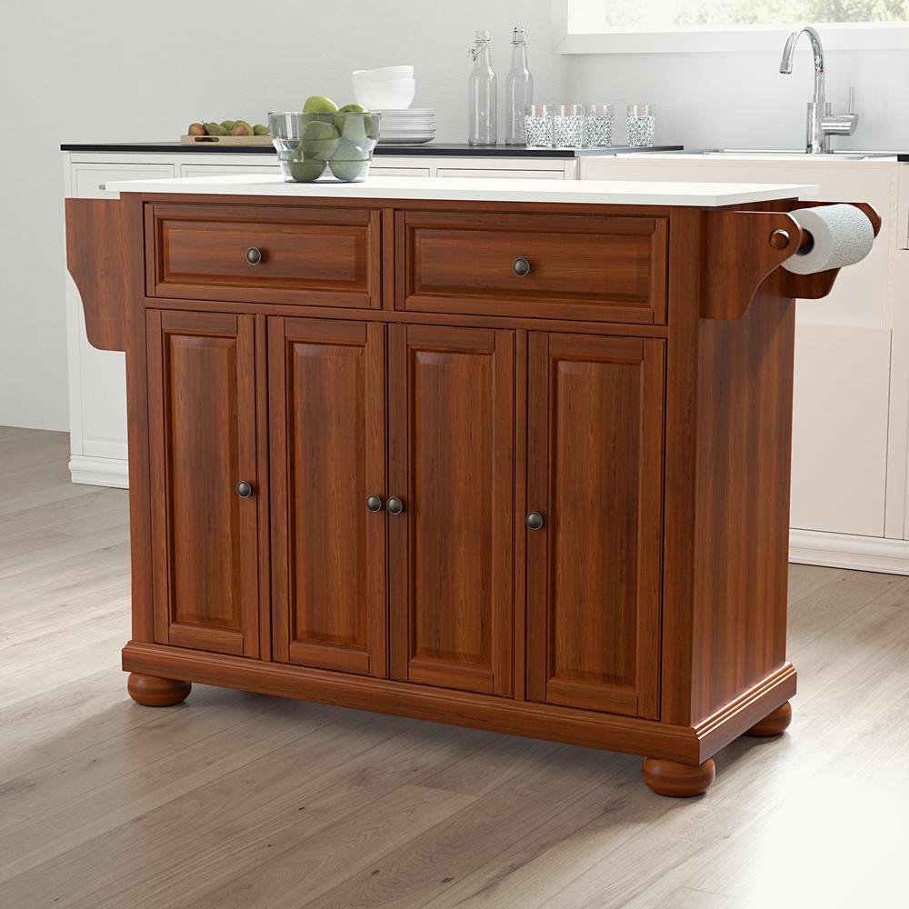 Alexandria Stone Top Full Size Kitchen Island/Cart Cherry/White