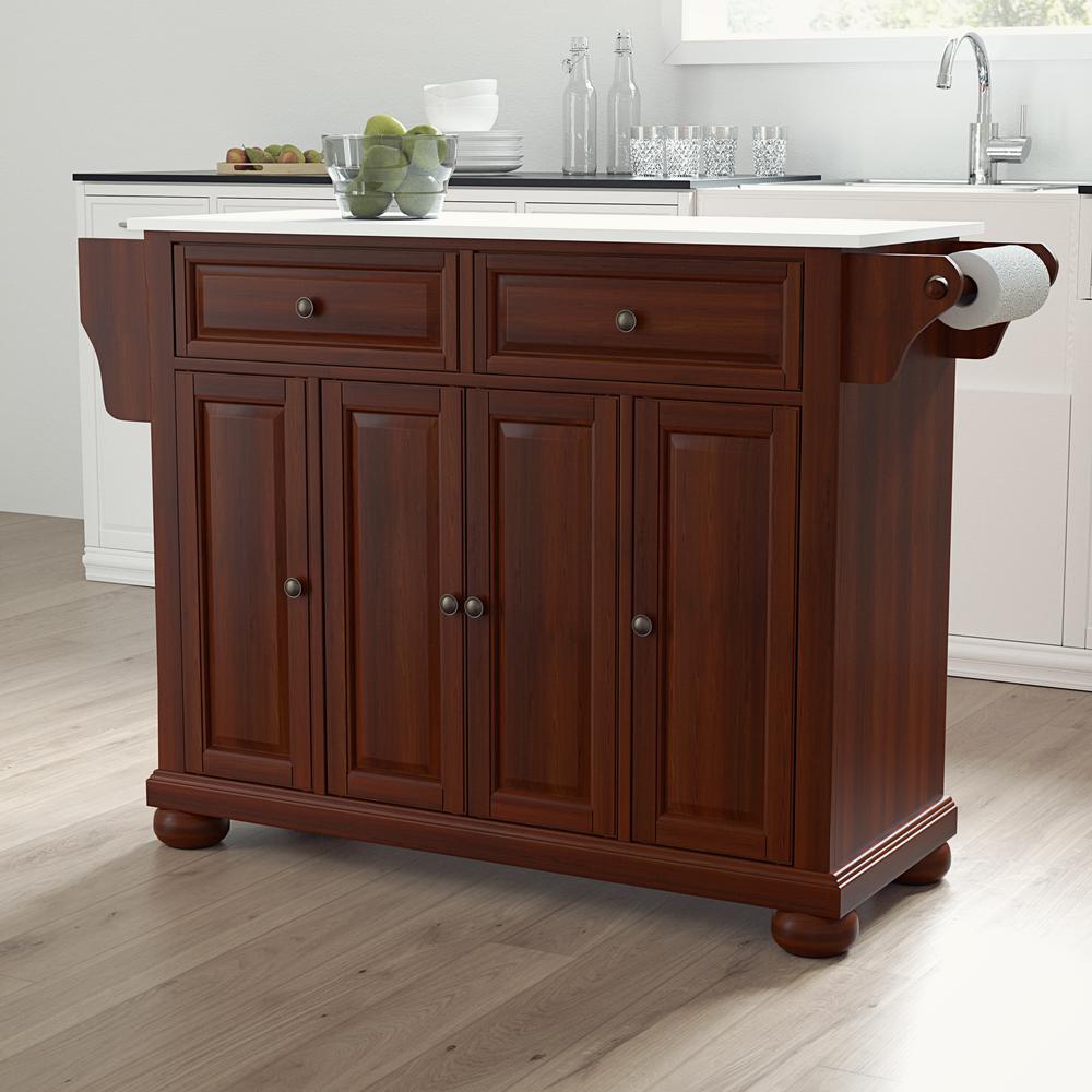 Alexandria Stone Top Full Size Kitchen Island/Cart Mahogany/White