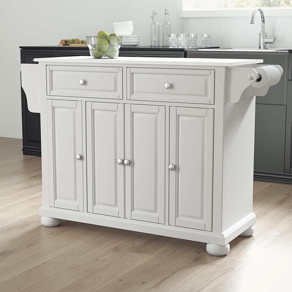 Alexandria Stone Top Full Size Kitchen Island/Cart White/White