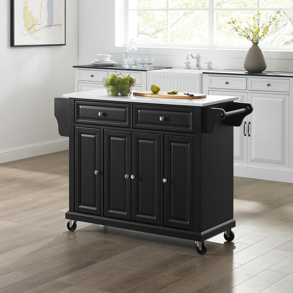 Full Size Stone Top Kitchen Cart Black/White