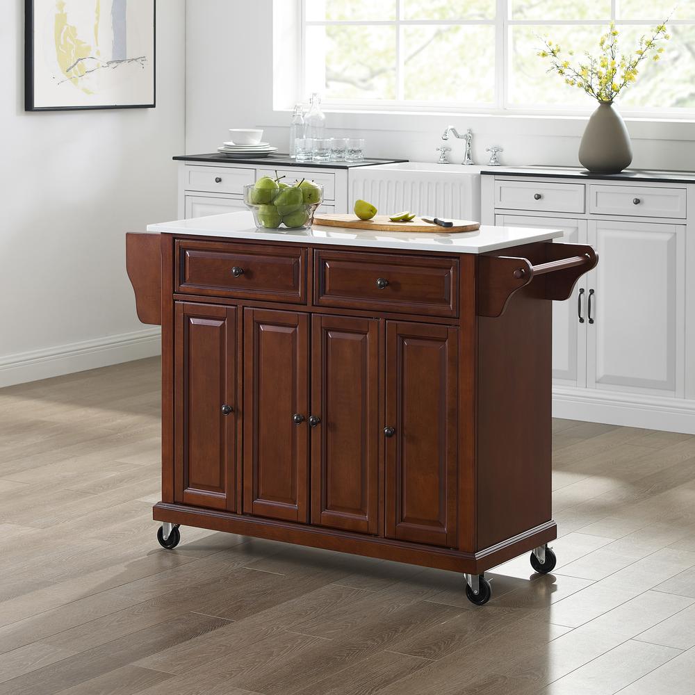 Full Size Stone Top Kitchen Cart Mahogany/White