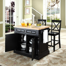 Load image into Gallery viewer, Oxford Kitchen Island W/X-Back Stools Black - Kitchen Island, 2 Counter Height Bar Stools
