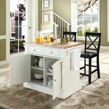 Load image into Gallery viewer, Oxford Kitchen Island W/X-Back Stools White - Kitchen Island, 2 Counter Height Bar Stools

