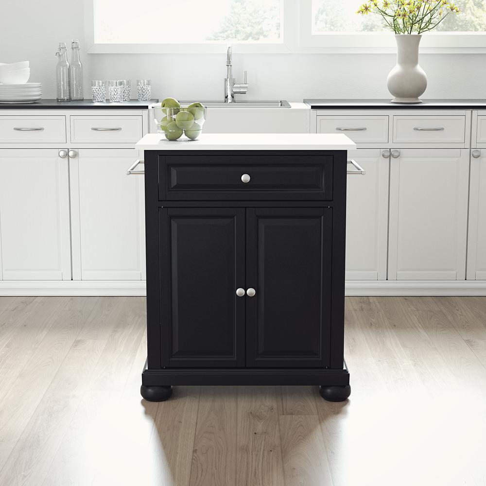 Alexandria Stone Top Portable Kitchen Island/Cart Black/White