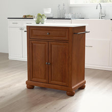 Load image into Gallery viewer, Alexandria Stone Top Portable Kitchen Island/Cart Cherry/White

