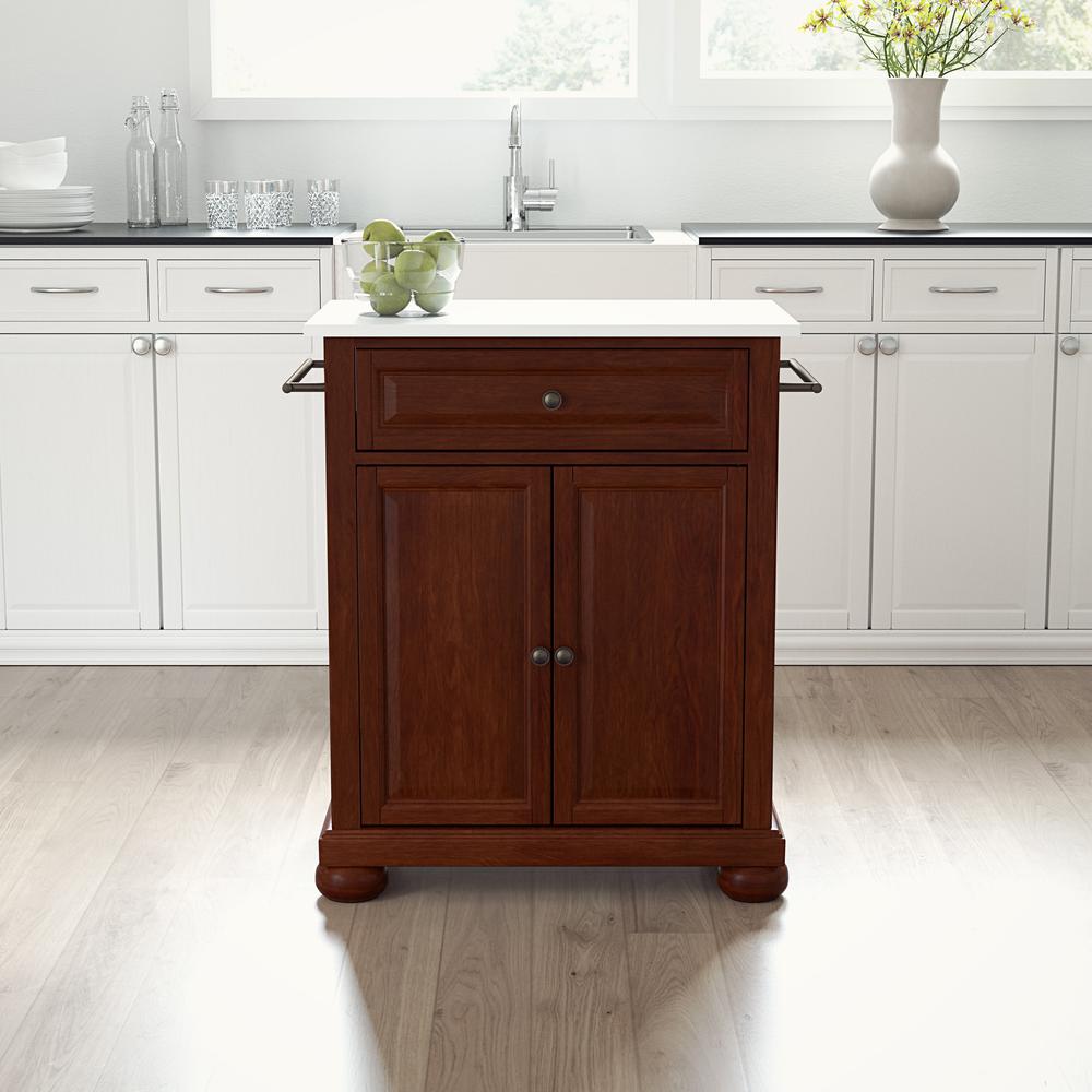 Alexandria Stone Top Portable Kitchen Island/Cart Mahogany/White