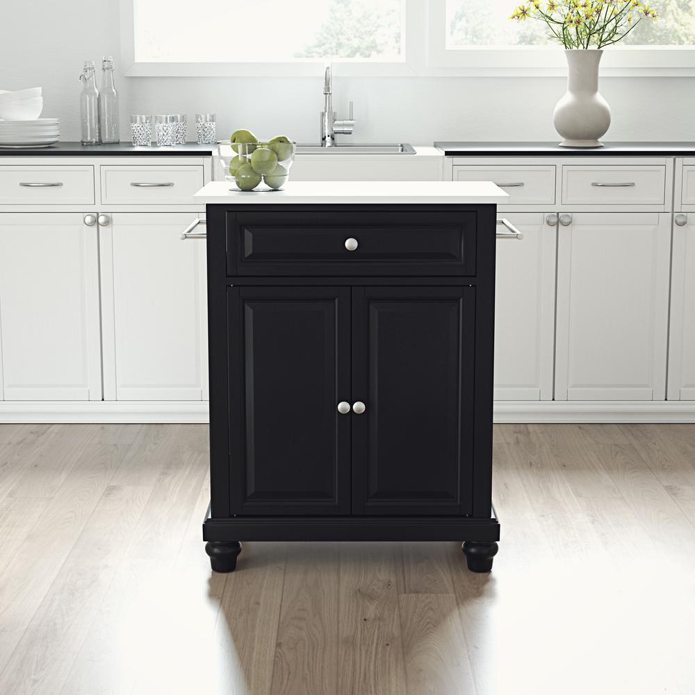 Cambridge Stone Top Portable Kitchen Island/Cart Black/White