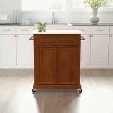 Load image into Gallery viewer, Compact Stone Top Kitchen Cart Cherry/White
