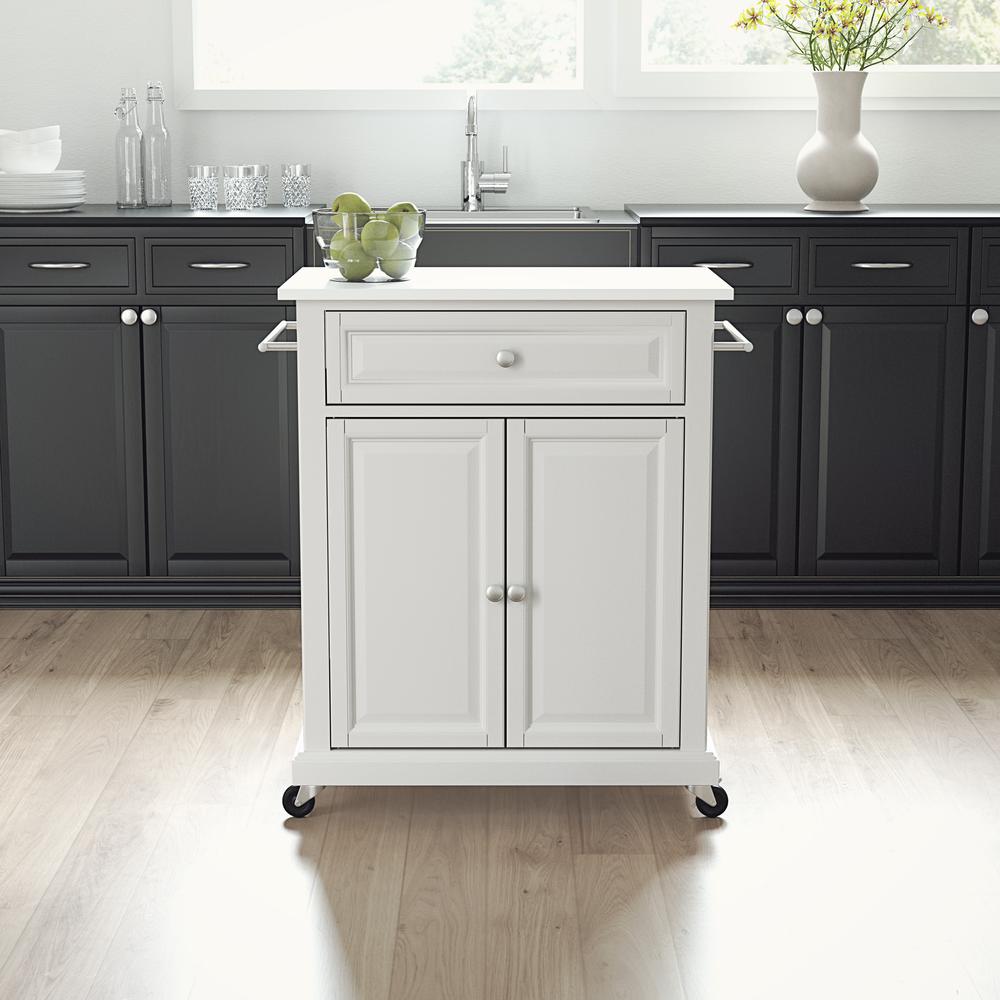 Compact Stone Top Kitchen Cart White/White