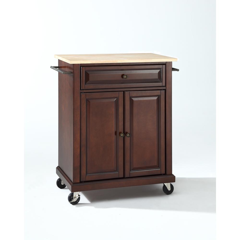 Compact Wood Top Kitchen Cart Mahogany/Natural