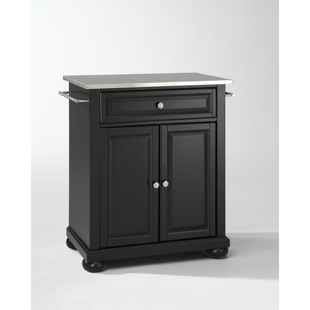 Alexandria Stainless Steel Top Portable Kitchen Island/Cart Black/Stainless Steel