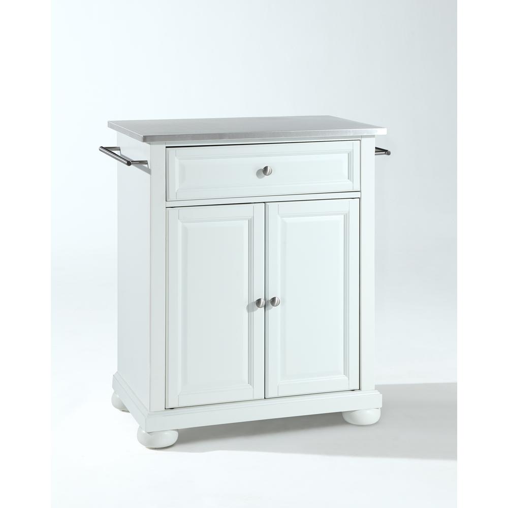 Alexandria Stainless Steel Top Portable Kitchen Island/Cart White/Stainless Steel