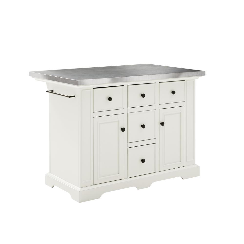 Julia Stainless Steel Top Kitchen Island White/Stainless Steel